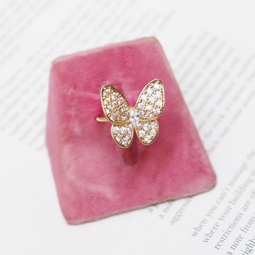 CZ Gold Dipped Butterfly Ring NWT